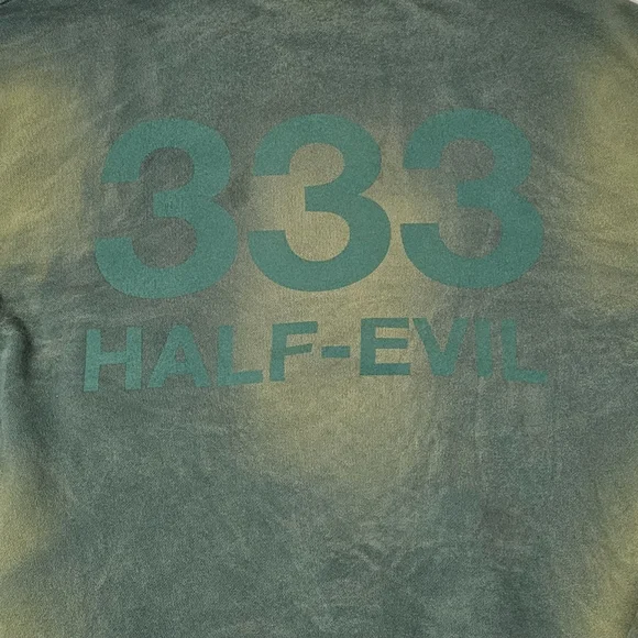 333 Half-Evil Hoodie XL Green Distressed Acid Wash Skater Streetwear Pullover - Picture 2 of 11